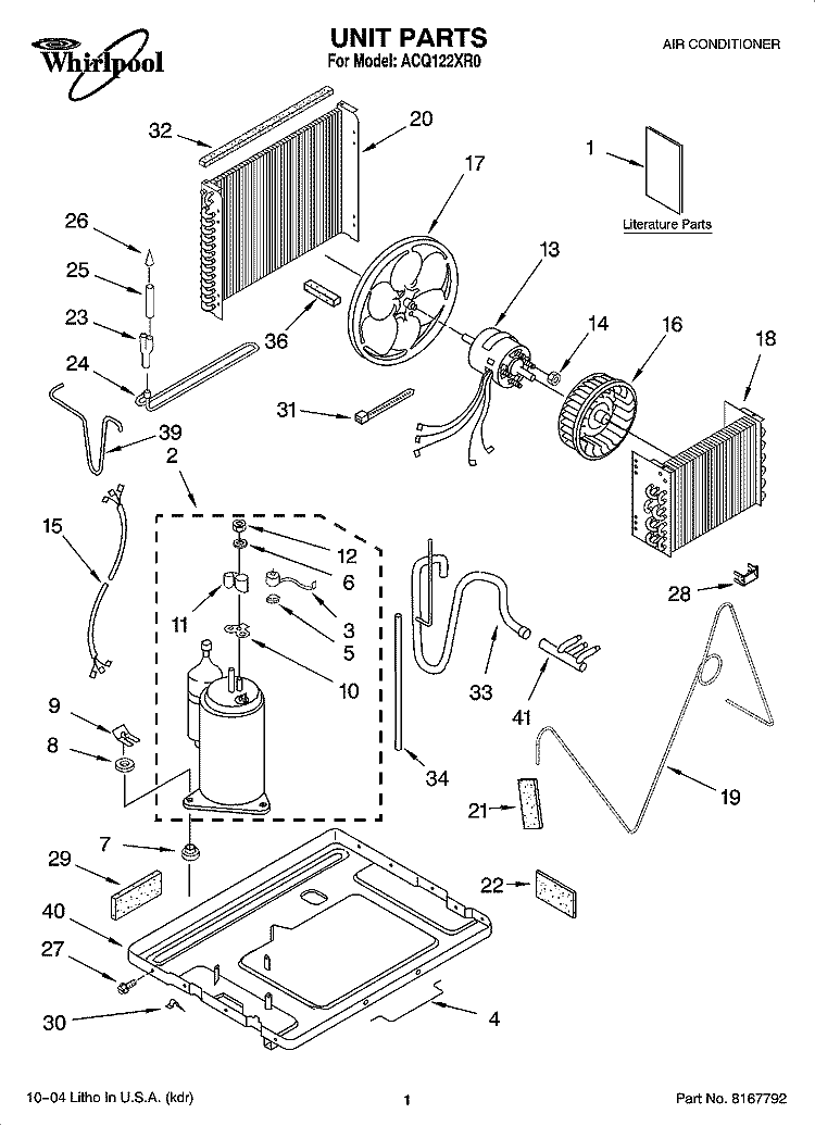 UNIT PARTS Diagram and Parts List for ACQ122XR0  Whirlpool Air Conditioner