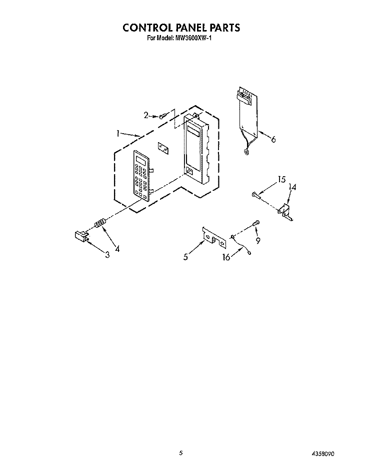 CONTROL PANEL Diagram and Parts List for MW3600XW1  Whirlpool Microwave