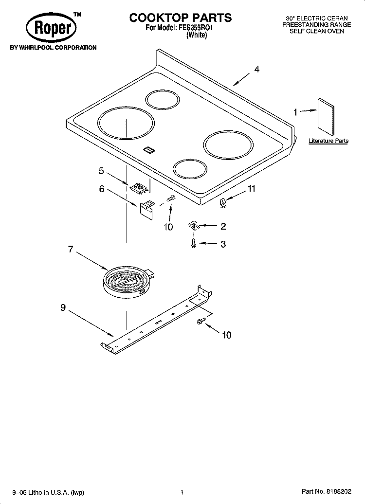 COOKTOP PARTS Diagram and Parts List for FES355RQ1  Roper Range