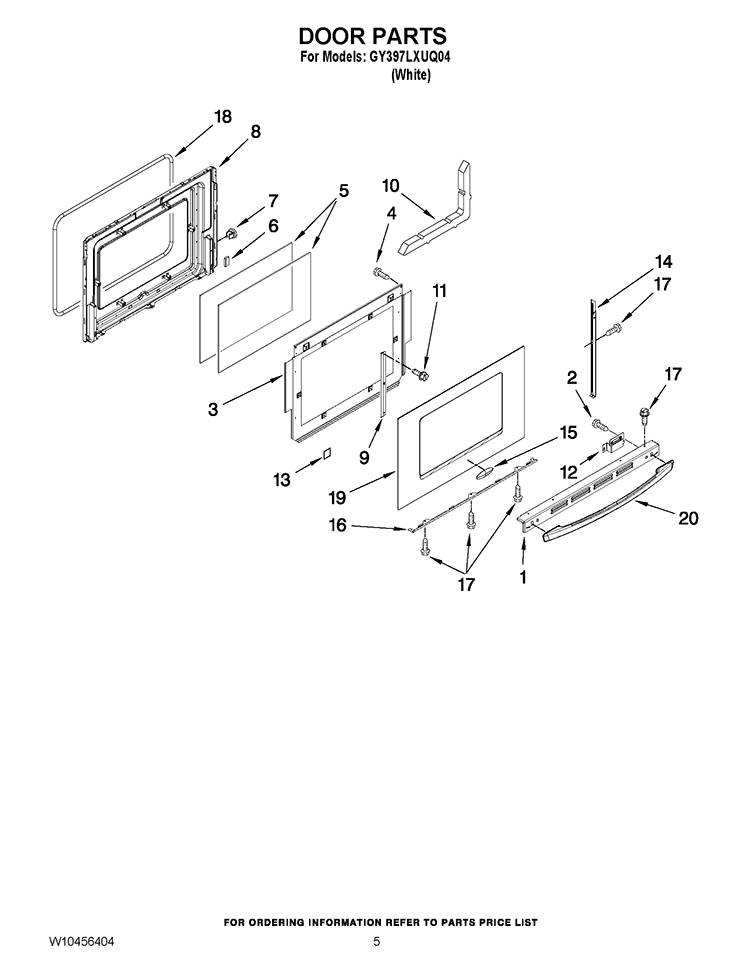 DOOR PARTS Diagram and Parts List for GY397LXUQ04  Whirlpool Range