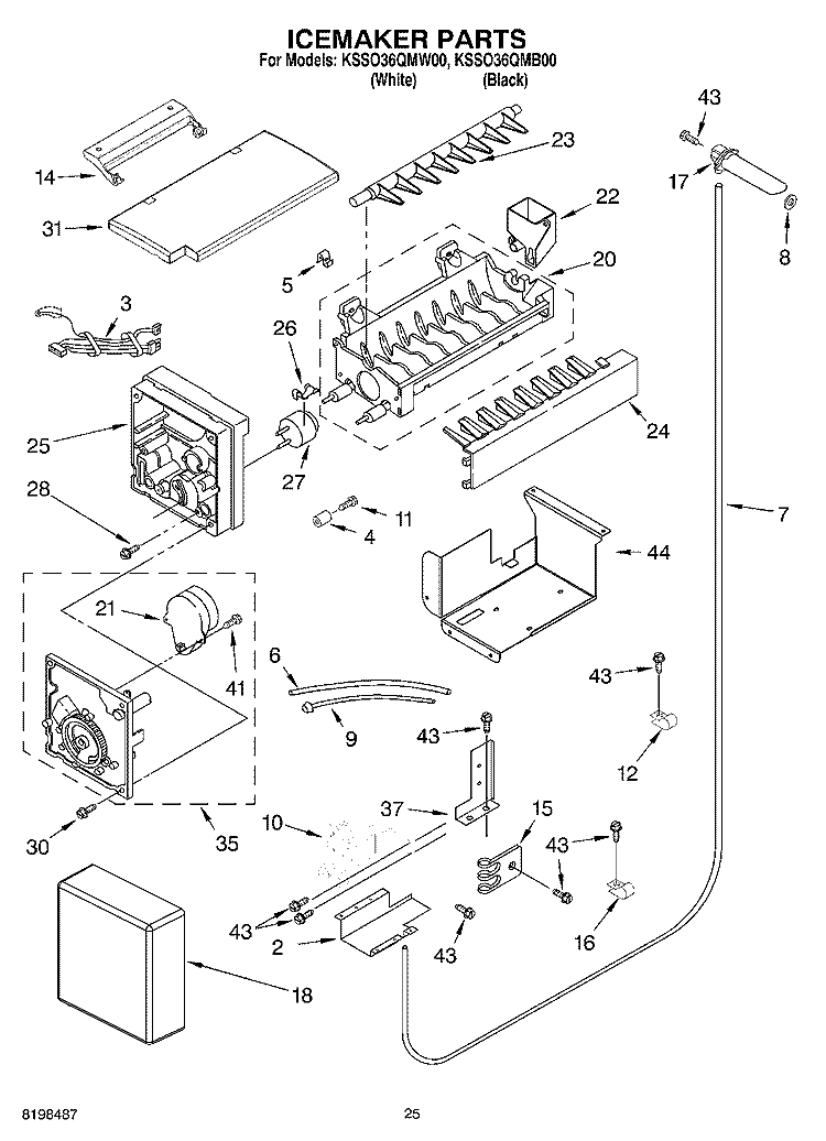 ICEMAKER PARTS Diagram and Parts List for KSSO36QMB00  KitchenAid Refrigerator