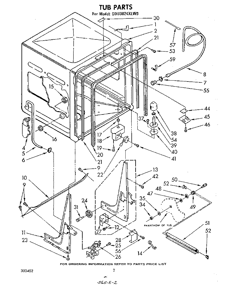 TUB Diagram and Parts List for GDU3024XLW0  Whirlpool Dishwasher