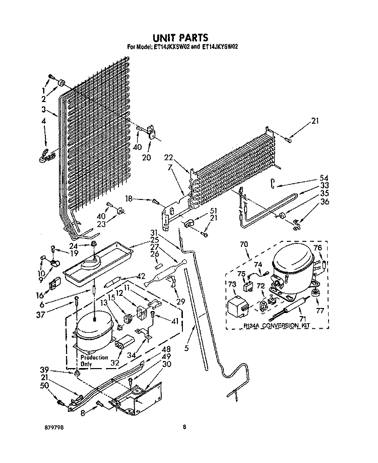 UNIT Diagram and Parts List for ET14JKYSW02  Whirlpool Refrigerator