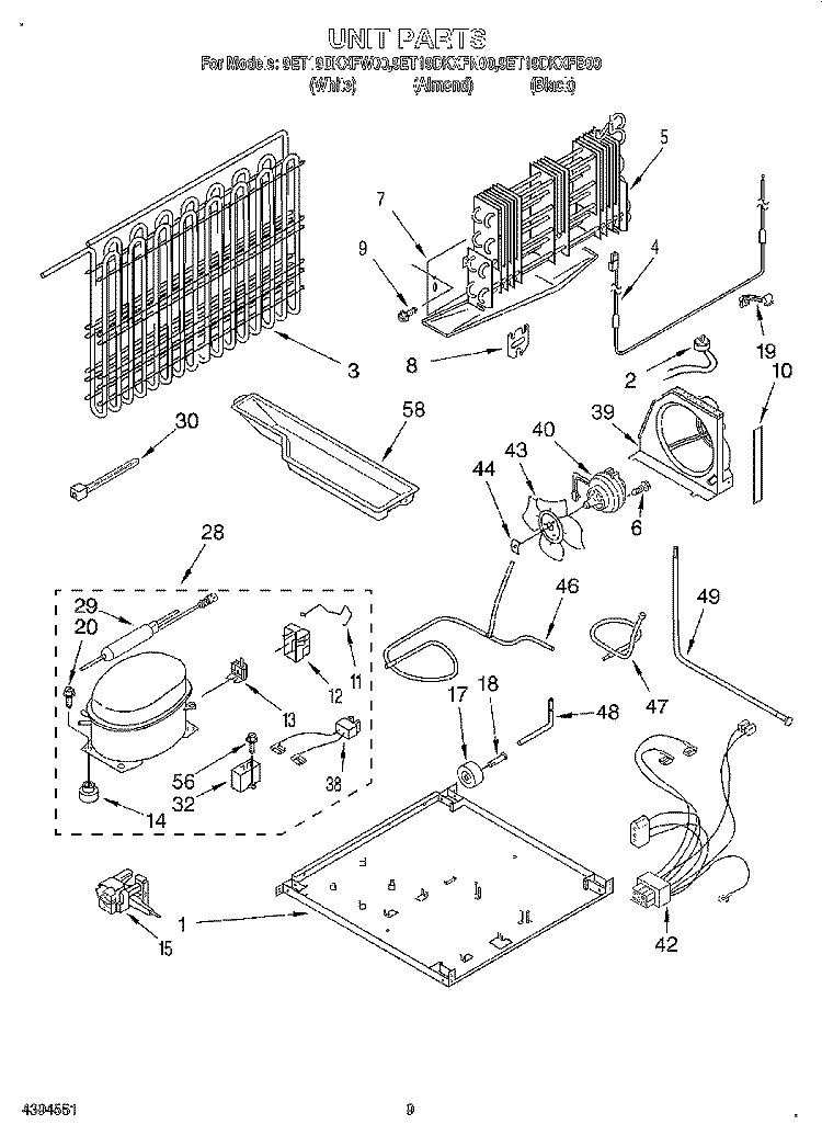 UNIT Diagram and Parts List for 9ET19DKXFB00  Whirlpool Refrigerator