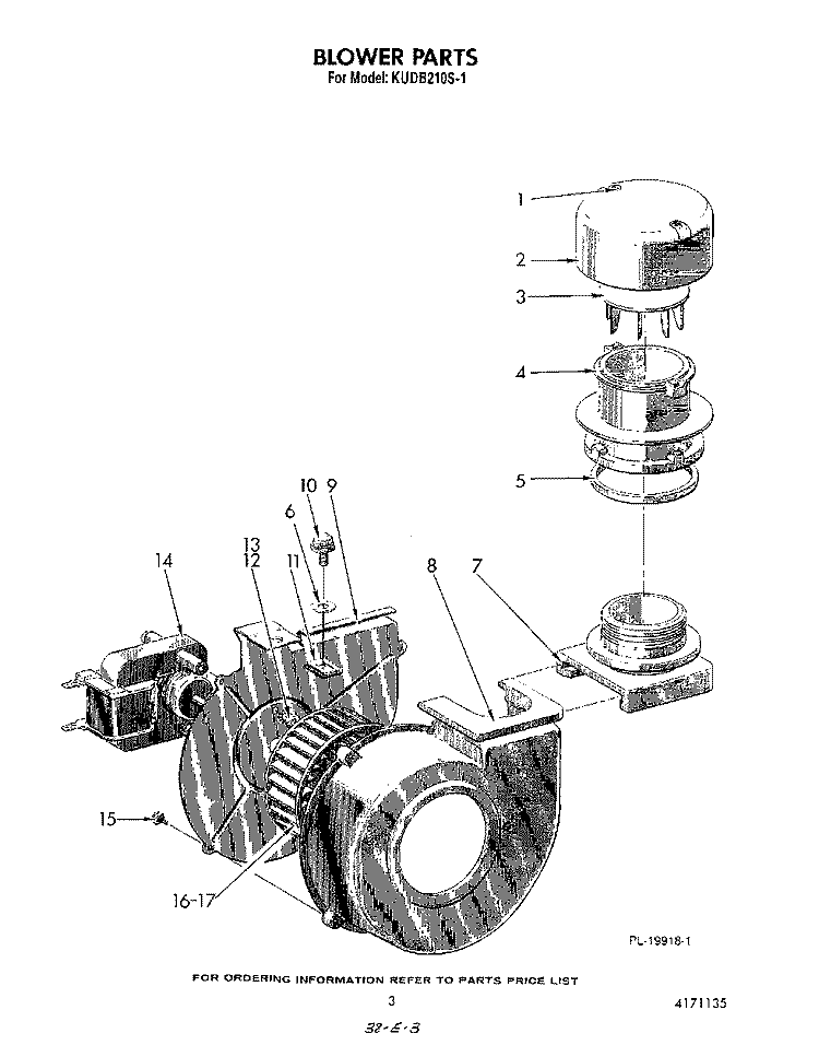 BLOWER Diagram and Parts List for KUDB210S1  KitchenAid Dishwasher