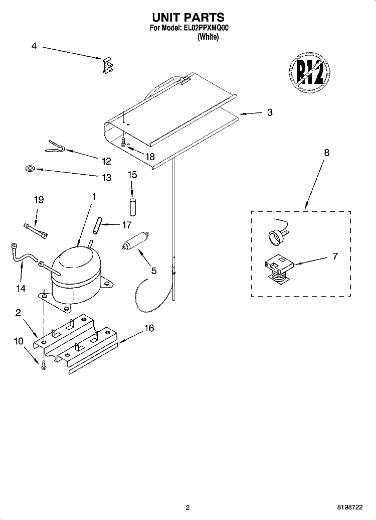 UNIT PARTS Diagram and Parts List for EL02PPXMQ00  Whirlpool Refrigerator