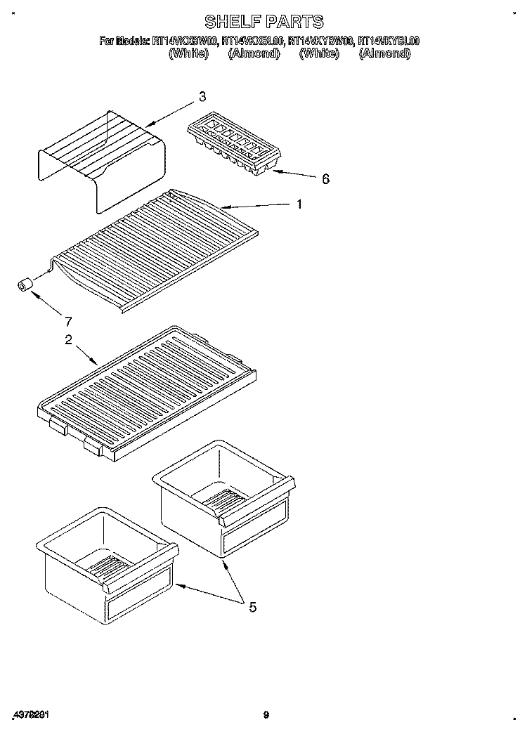 SHELF Diagram and Parts List for RT14VKXBW00  Roper Refrigerator