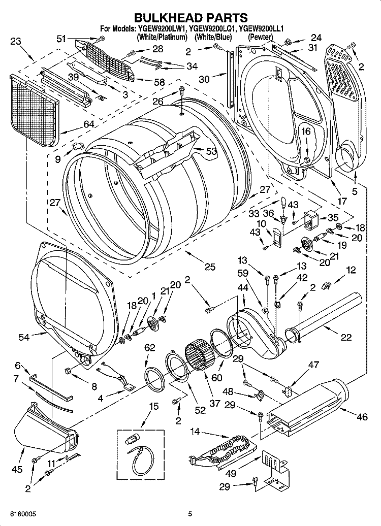 BULKHEAD PARTS Diagram and Parts List for YGEW9200LQ1  Whirlpool Dryer