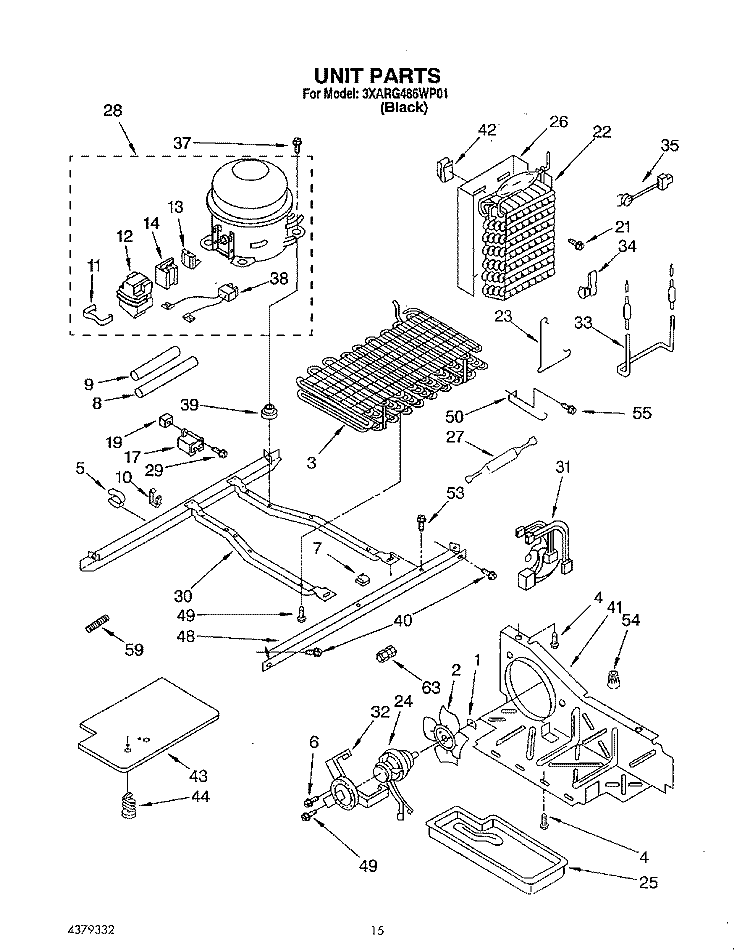 UNIT Diagram and Parts List for 3XARG486WP01  Whirlpool Refrigerator
