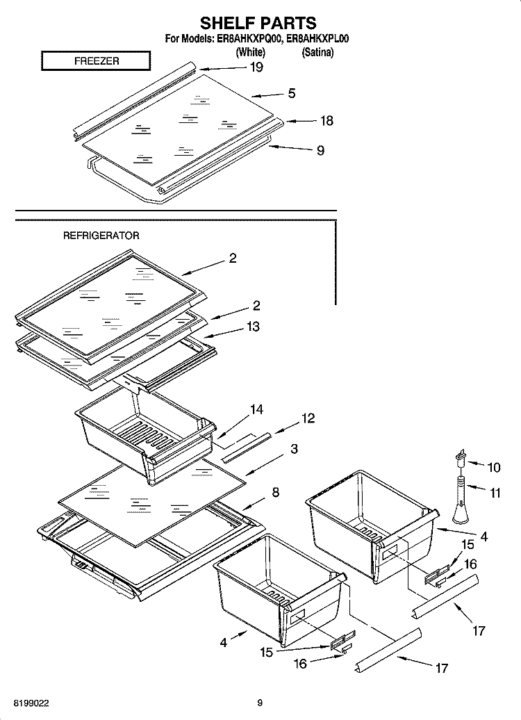 SHELF PARTS, OPTIONAL PARTS Diagram and Parts List for ER8AHKXPL00  Whirlpool Refrigerator