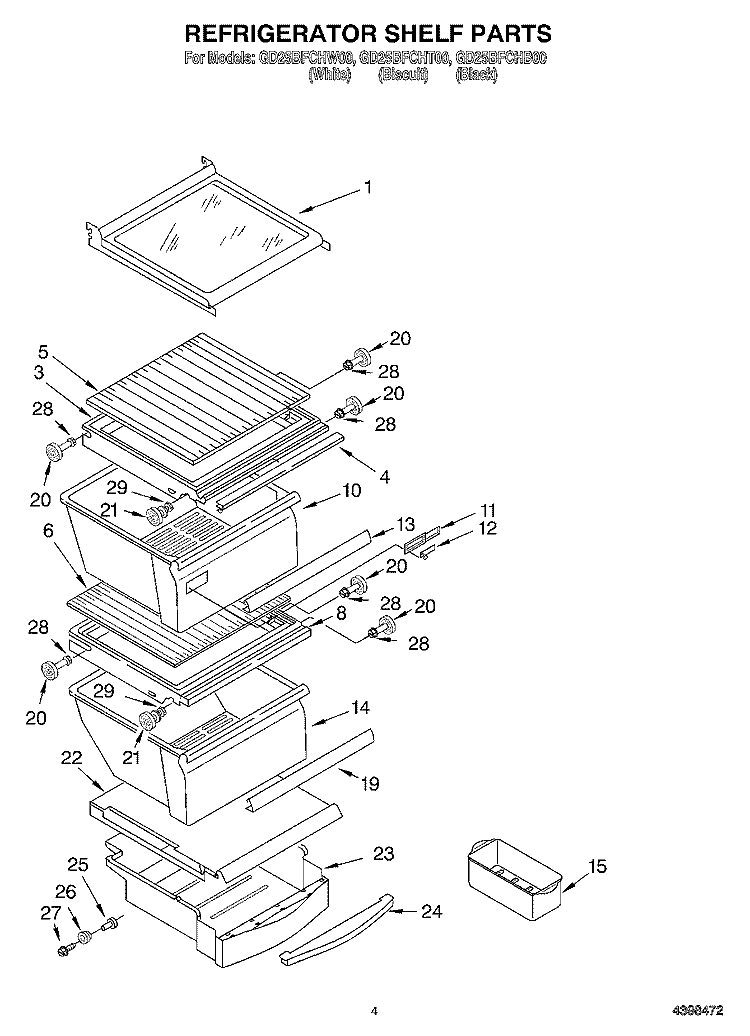 REFRIGERATOR SHELF Diagram and Parts List for GD25BFCHT00  Whirlpool Refrigerator