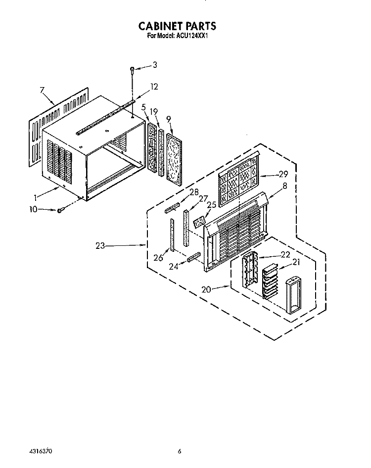 CABINET Diagram and Parts List for ACU124XX1  Whirlpool Air Conditioner