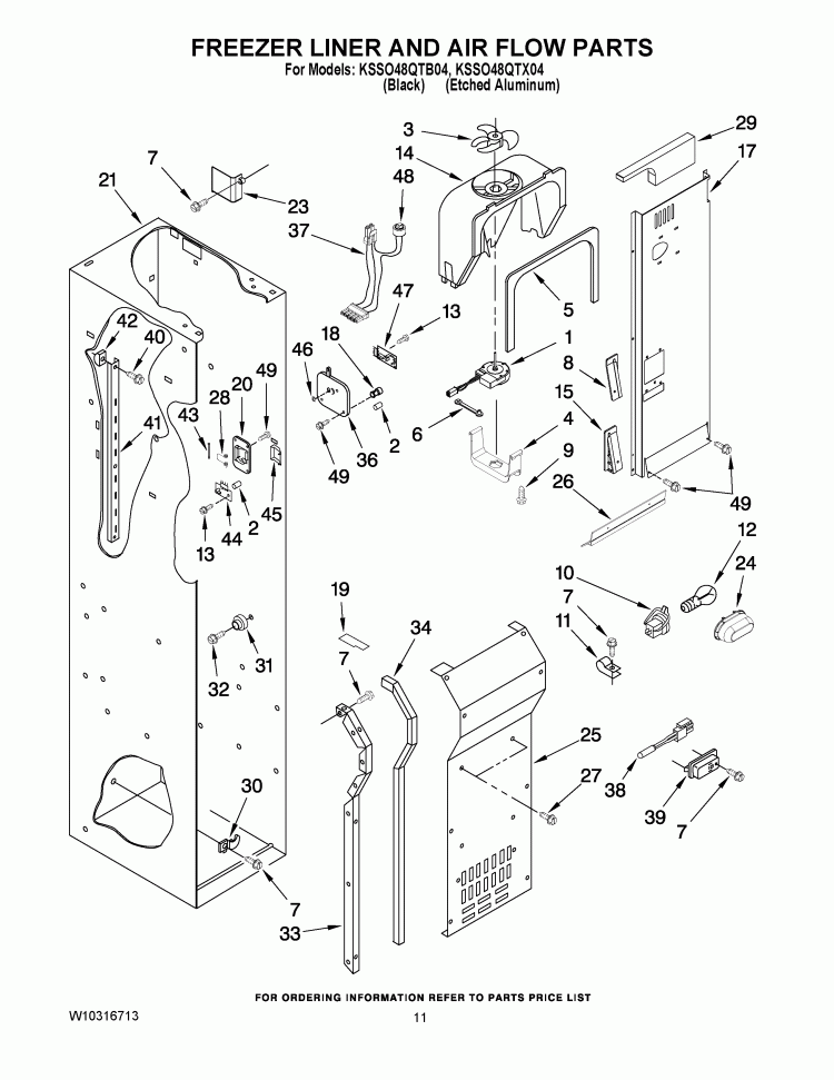 FREEZER LINER AND AIR FLOW PARTS Diagram and Parts List for KSSO48QTB04  KitchenAid Refrigerator