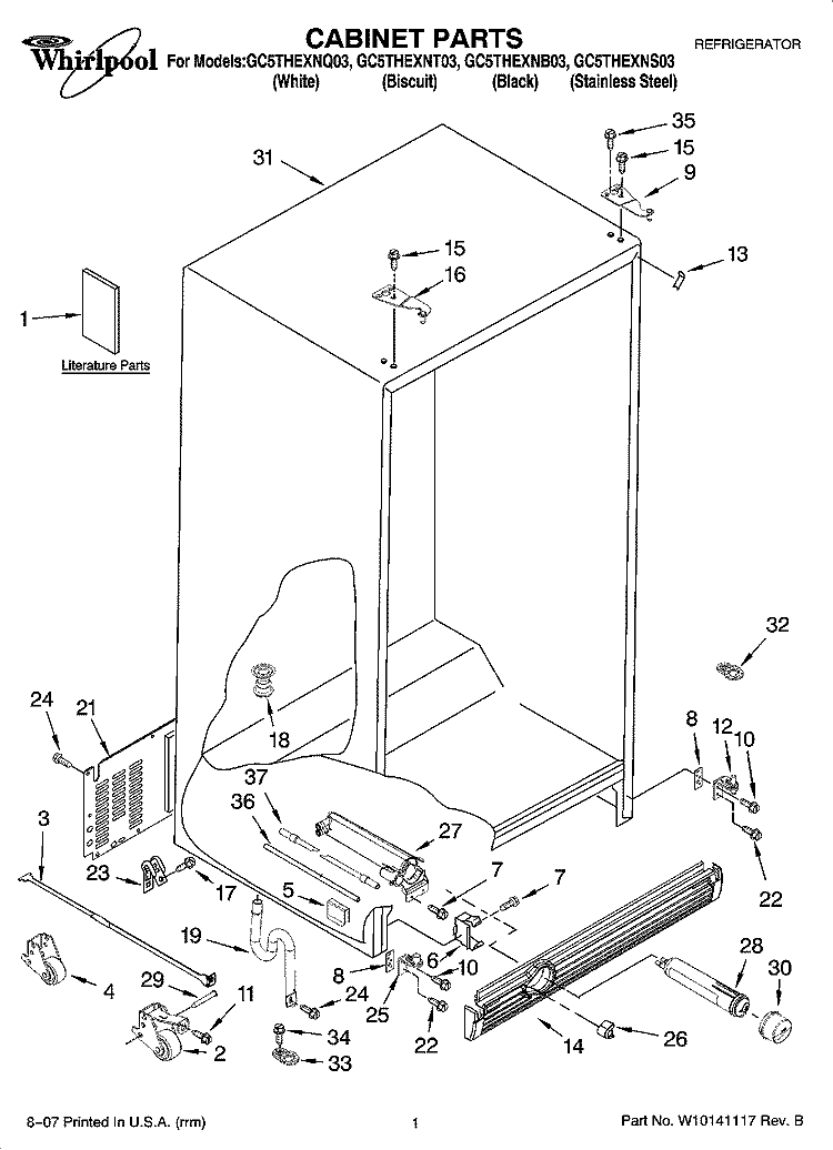 CABINET PARTS Diagram and Parts List for GC5THEXNS03  Whirlpool Refrigerator