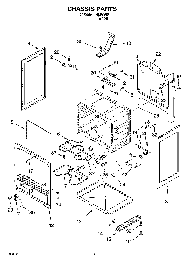 CHASSIS PARTS Diagram and Parts List for IRE82300  Inglis Range