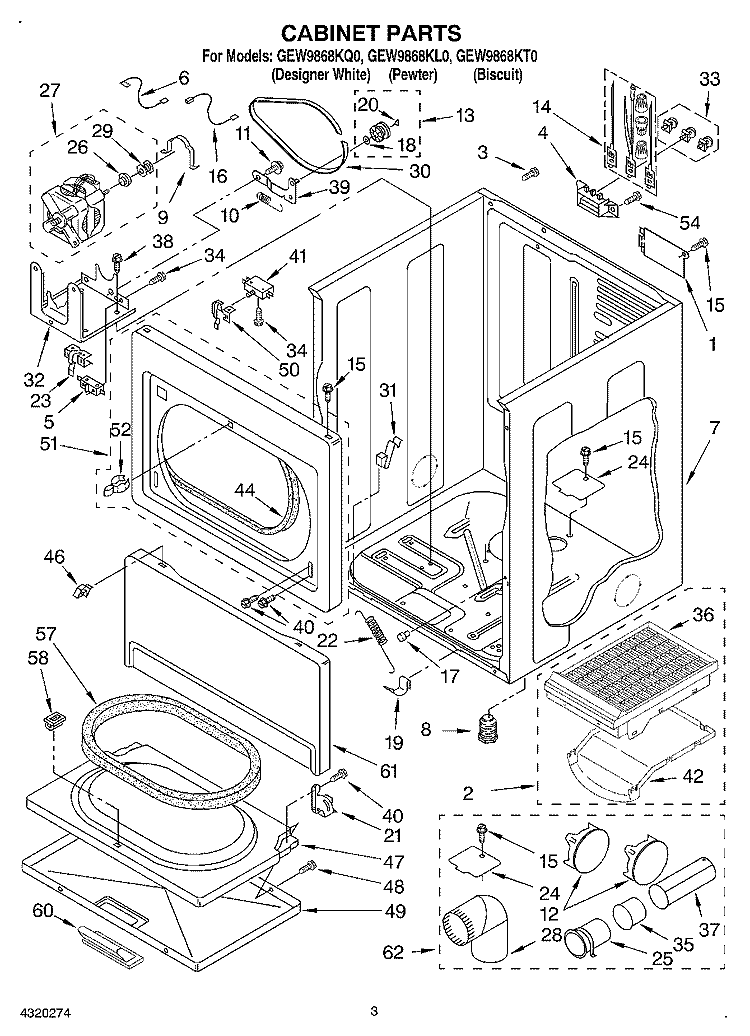 SECTION Diagram and Parts List for GEW9868KL0  Whirlpool Dryer