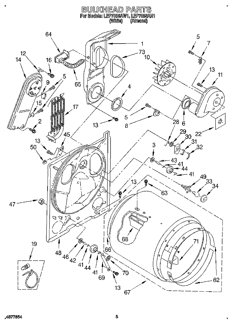 SECTION Diagram and Parts List for LEP7858AW1  Whirlpool Dryer