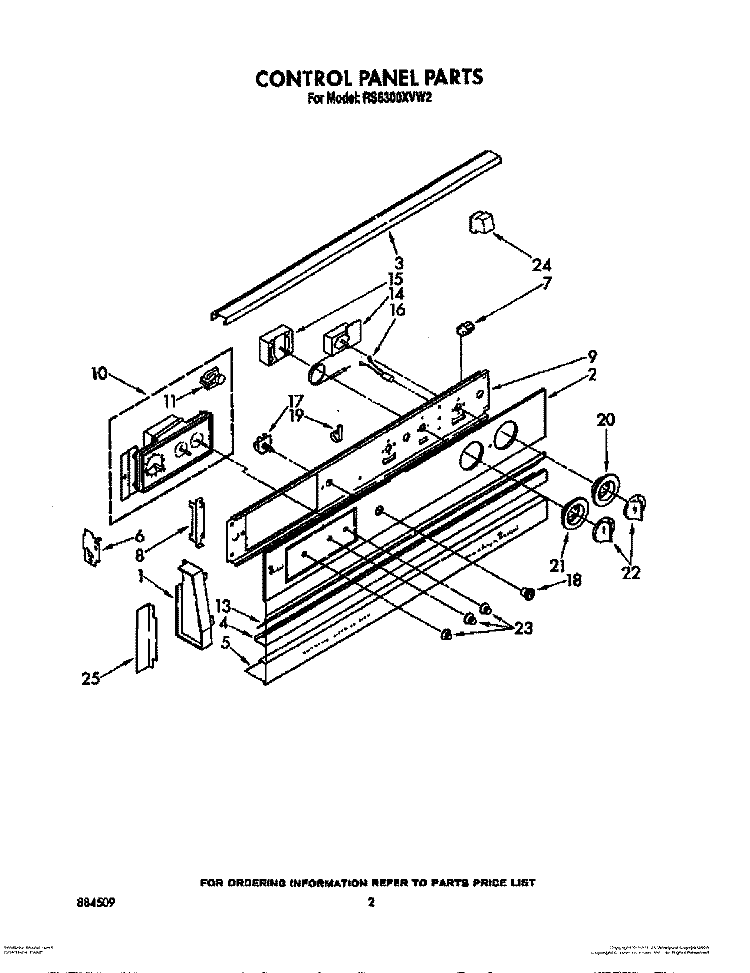 CONTROL PANEL Diagram and Parts List for RS6300XVN2  Whirlpool Range