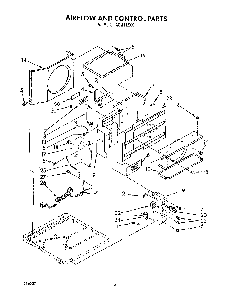 AIRFLOW AND CONTROL Diagram and Parts List for ACM102XX1  Whirlpool Air Conditioner
