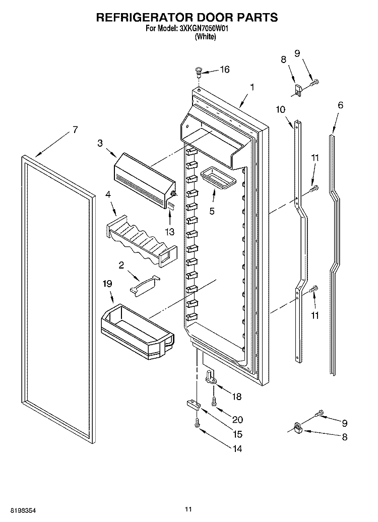 REFRIGERATOR DOOR Diagram and Parts List for 3XKGN7050W01  Whirlpool Refrigerator