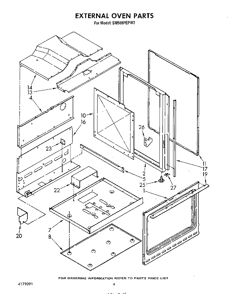 EXTERNAL OVEN Diagram and Parts List for SM988PEPW2  Whirlpool Range