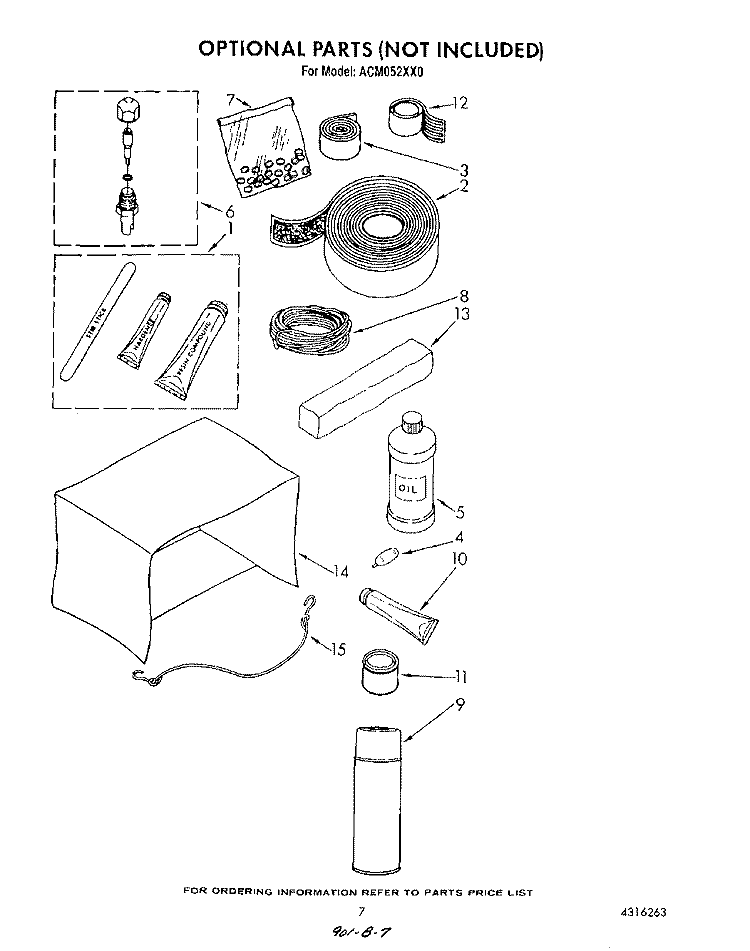 LIT/OPTIONAL Diagram and Parts List for ACM052XX0  Whirlpool Air Conditioner