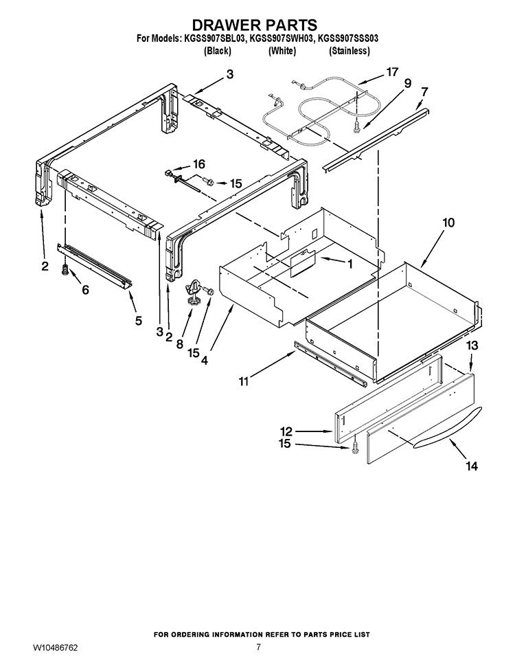 DRAWER PARTS Diagram and Parts List for KGSS907SBL03  KitchenAid Range