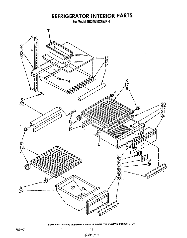 REFRIGERATOR INTERIOR , LIT/OPTIONAL Diagram and Parts List for ED22MMXRWR0  Whirlpool Refrigerator