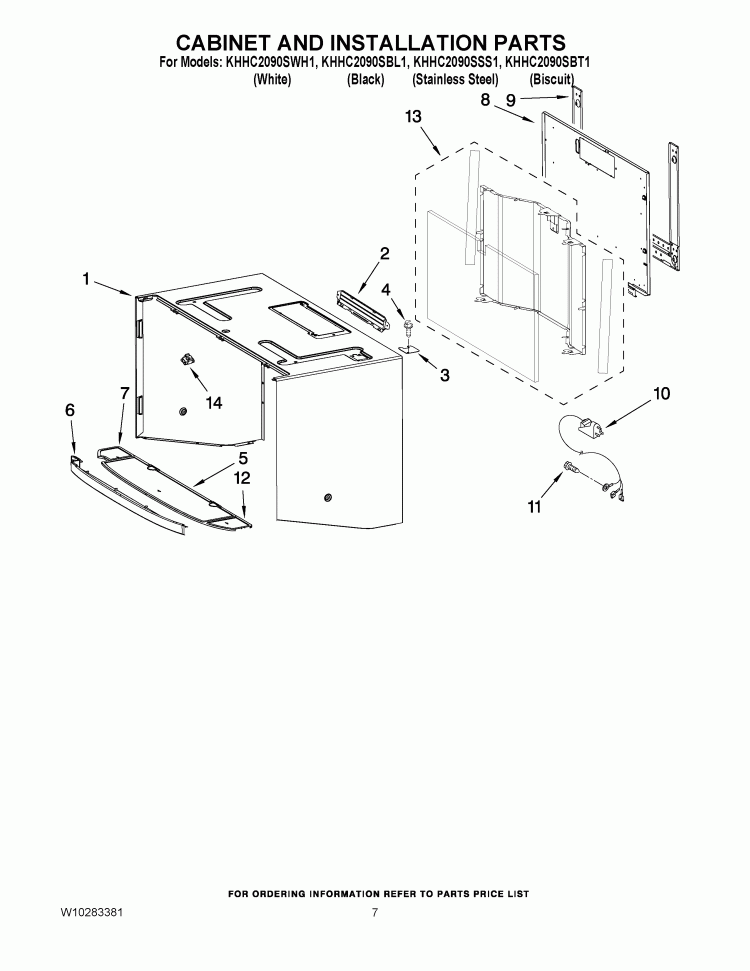 CABINET AND INSTALLATION PARTS Diagram and Parts List for KHHC2090SBT1  KitchenAid Microwave
