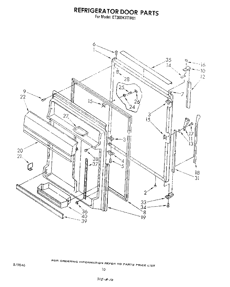 REFRIGERATOR DOOR Diagram and Parts List for ET20DKXTG01  Whirlpool Refrigerator