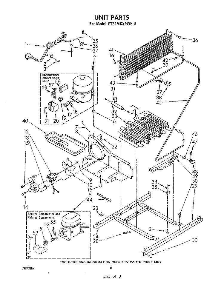 UNIT Diagram and Parts List for ET22MKXPWR0  Whirlpool Refrigerator