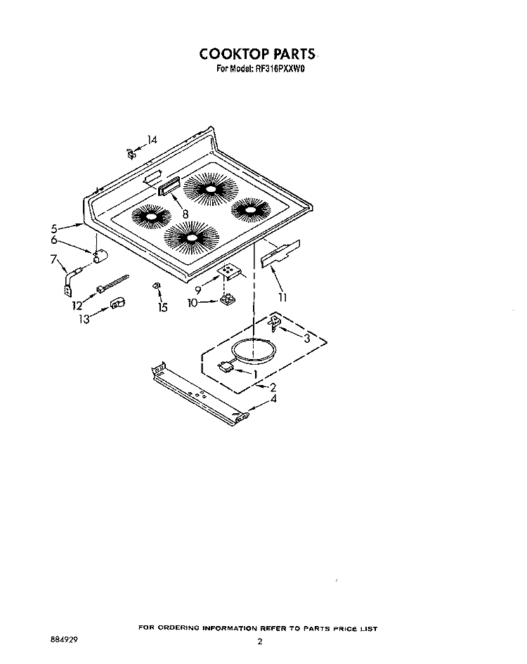 COOKTOP, LIT/OPTIONAL Diagram and Parts List for RF316PXXN0  Whirlpool Range