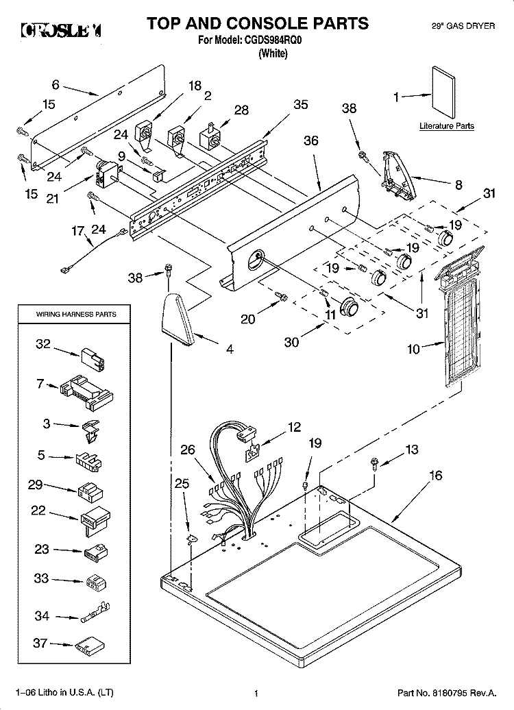 TOP AND CONSOLE PARTS Diagram and Parts List for CGDS984RQ0  Crosley Dryer