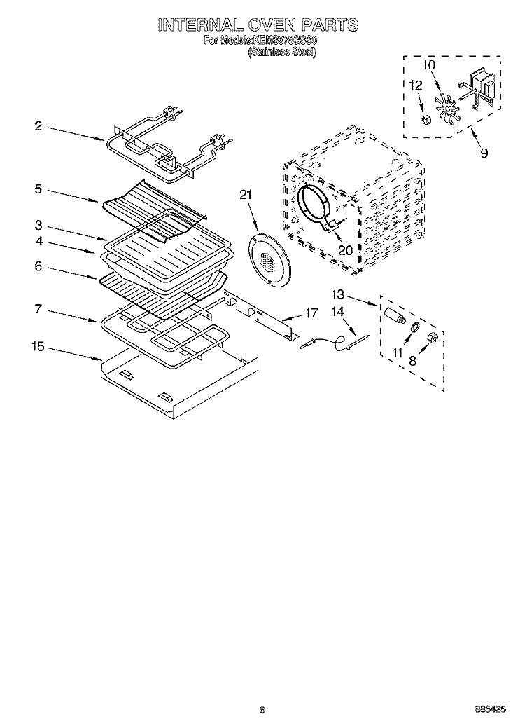 INTERNAL OVEN Diagram and Parts List for KEMS378GSS0  KitchenAid Microwave Oven Combo