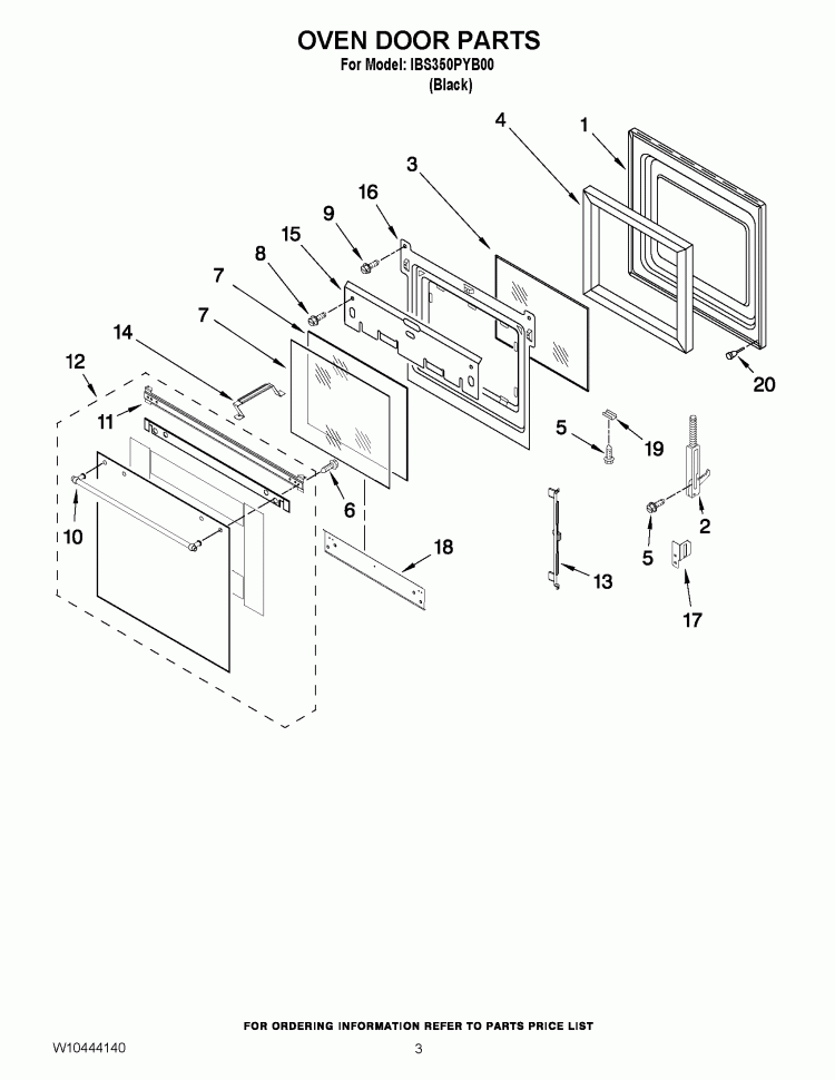 OVEN DOOR PARTS Diagram and Parts List for IBS350PYB00  Whirlpool Wall Oven