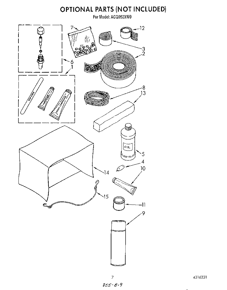 LIT/OPTIONAL Diagram and Parts List for ACQ052XW0  Whirlpool Air Conditioner
