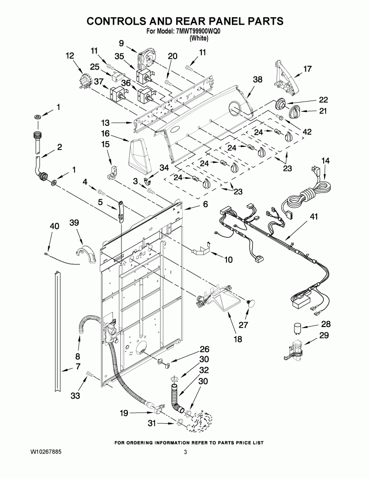 CONTROLS AND REAR PANEL PARTS Diagram and Parts List for 7MWT99900WQ0  Whirlpool Washer
