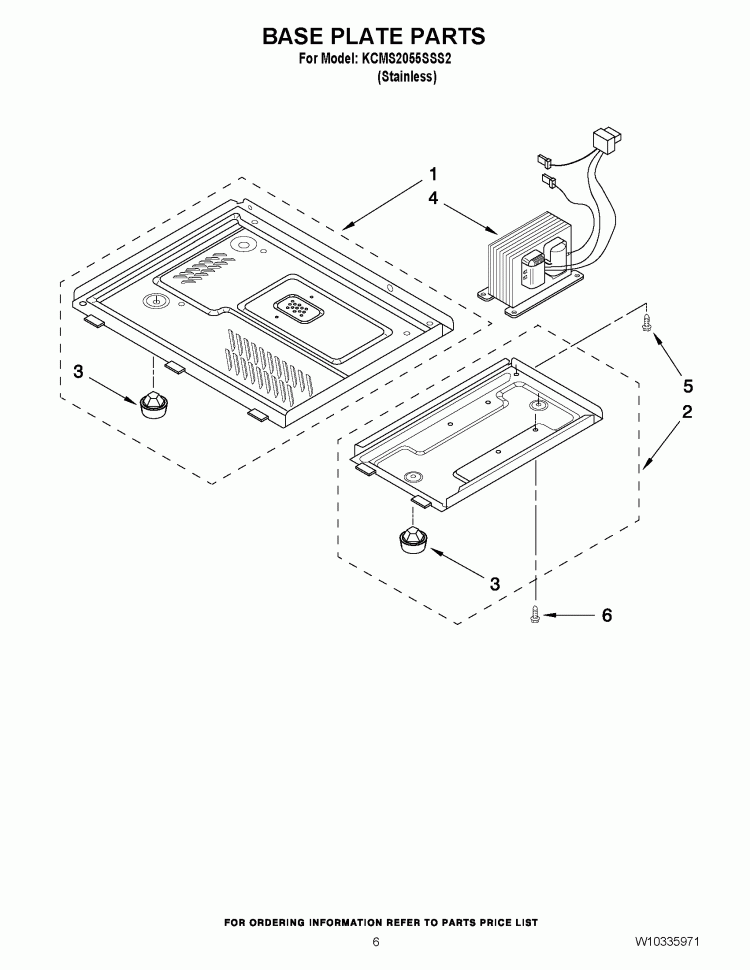 BASE PLATE PARTS Diagram and Parts List for KCMS2055SSS2  KitchenAid Microwave