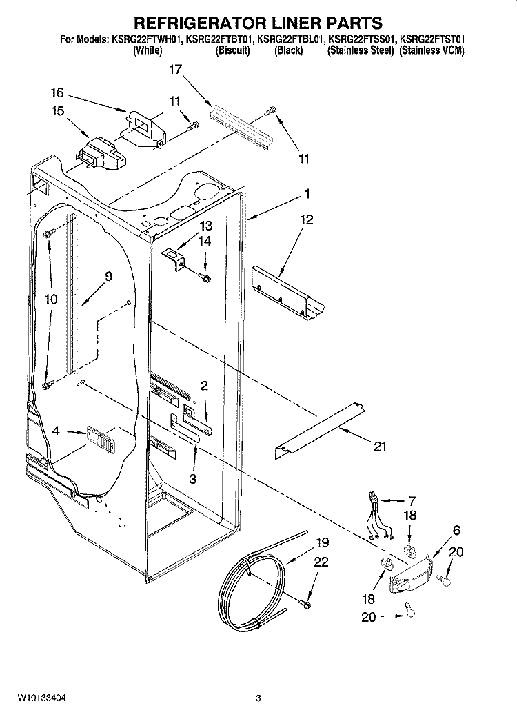 REFRIGERATOR LINER PARTS Diagram and Parts List for KSRG22FTBL01  KitchenAid Refrigerator