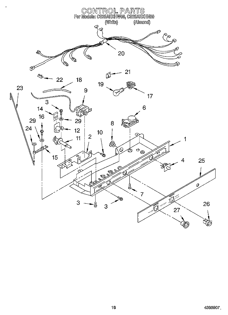 CONTROL Diagram and Parts List for CS25AEXHN00  Crosley Refrigerator