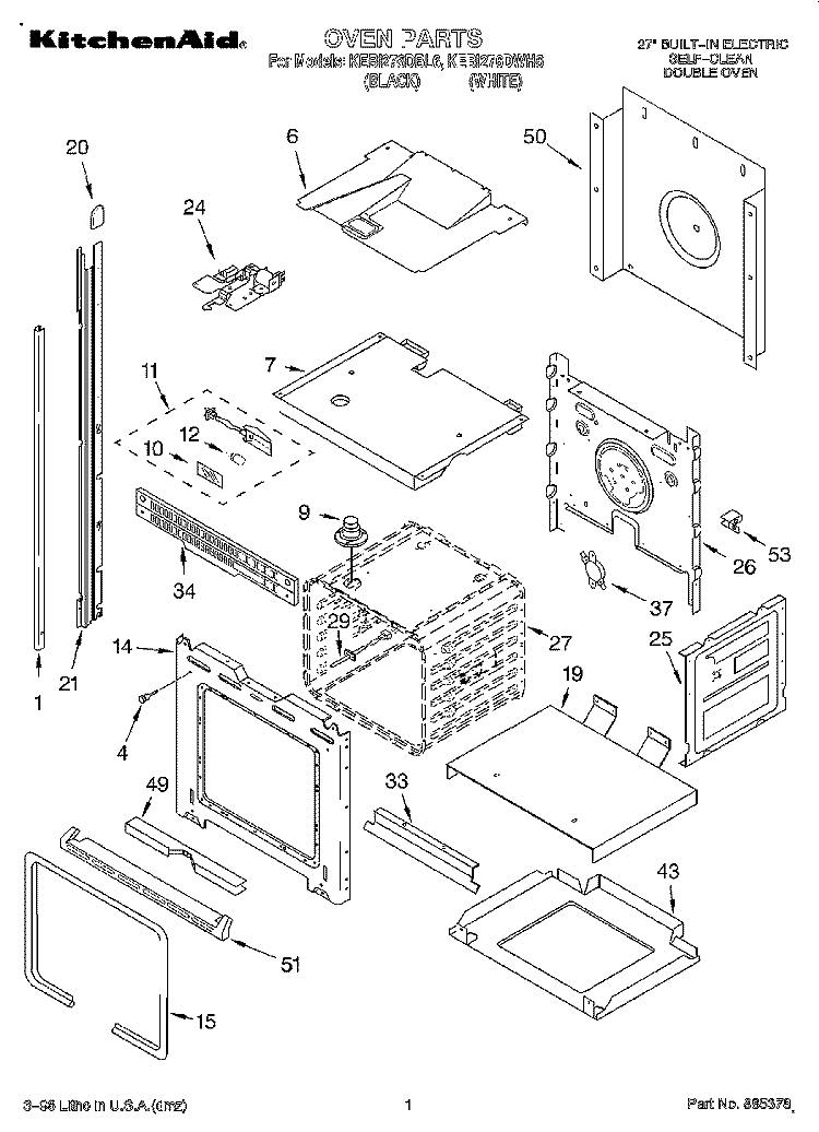 OVEN Diagram and Parts List for KEBI276DBL6  KitchenAid Wall Oven