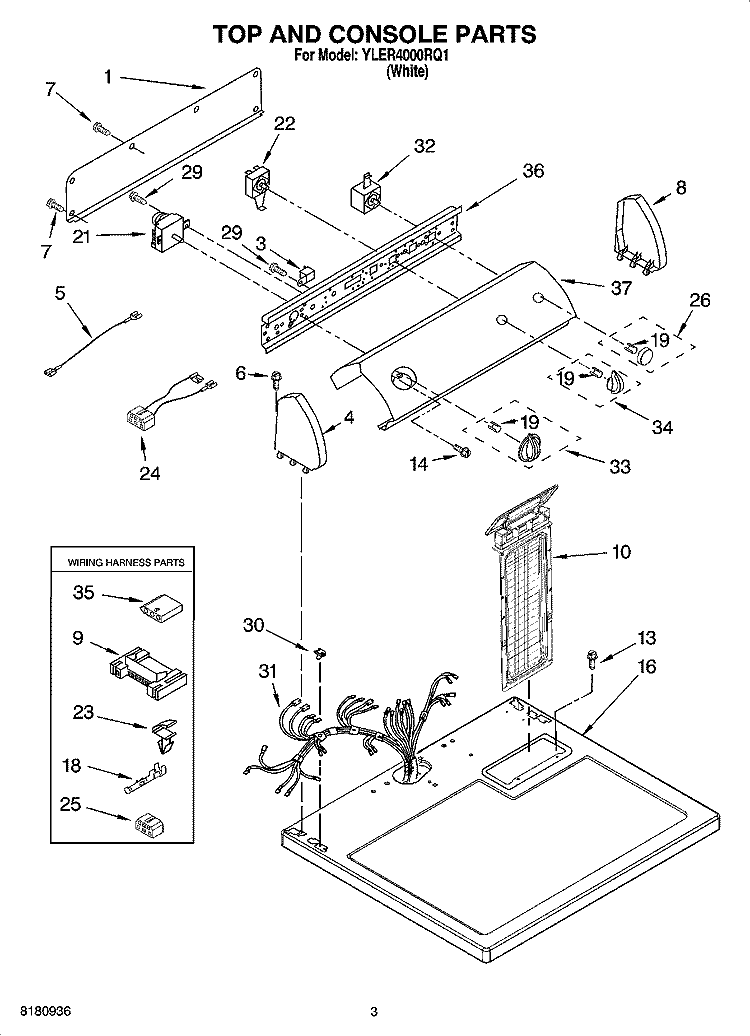 TOP AND CONSOLE PARTS Diagram and Parts List for YLER4000RQ1  Whirlpool Dryer