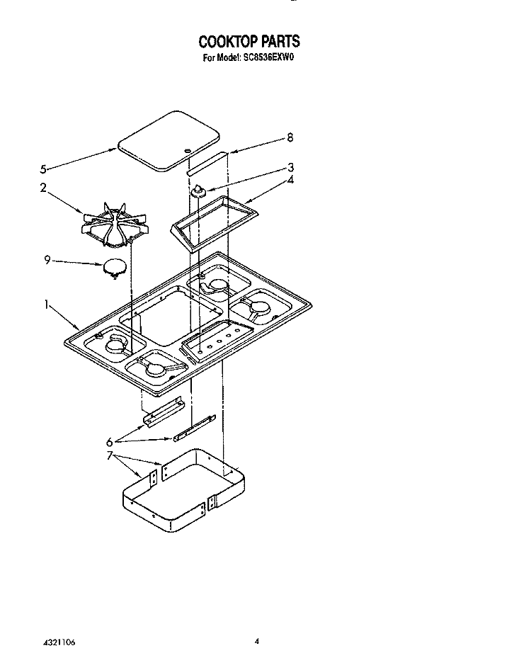 COOKTOP Diagram and Parts List for SC8536EXW0  Whirlpool Cooktop