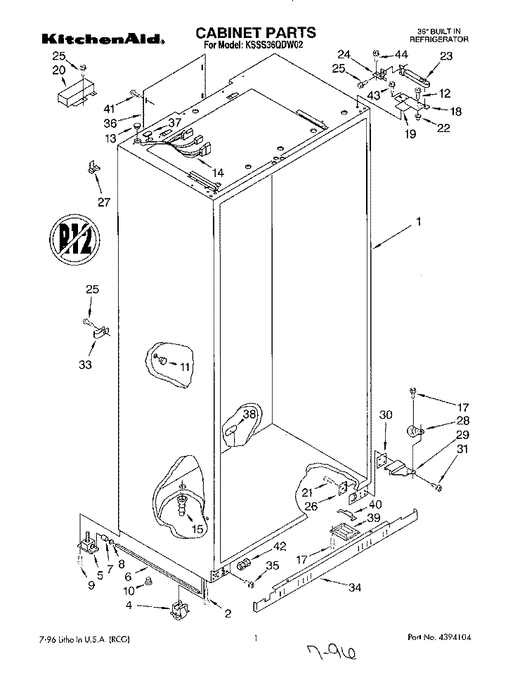 CABINET Diagram and Parts List for KSSS36QDW02  KitchenAid Refrigerator