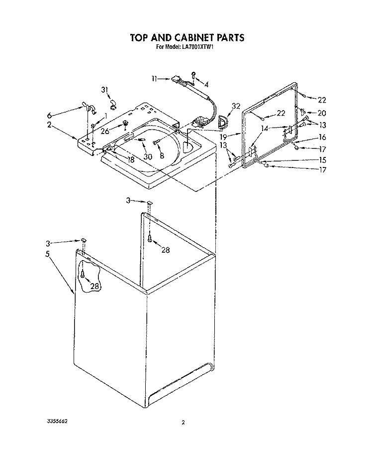 TOP AND CABINET, LIT/OPTIONAL Diagram and Parts List for LA7001XTF1  Whirlpool Washer