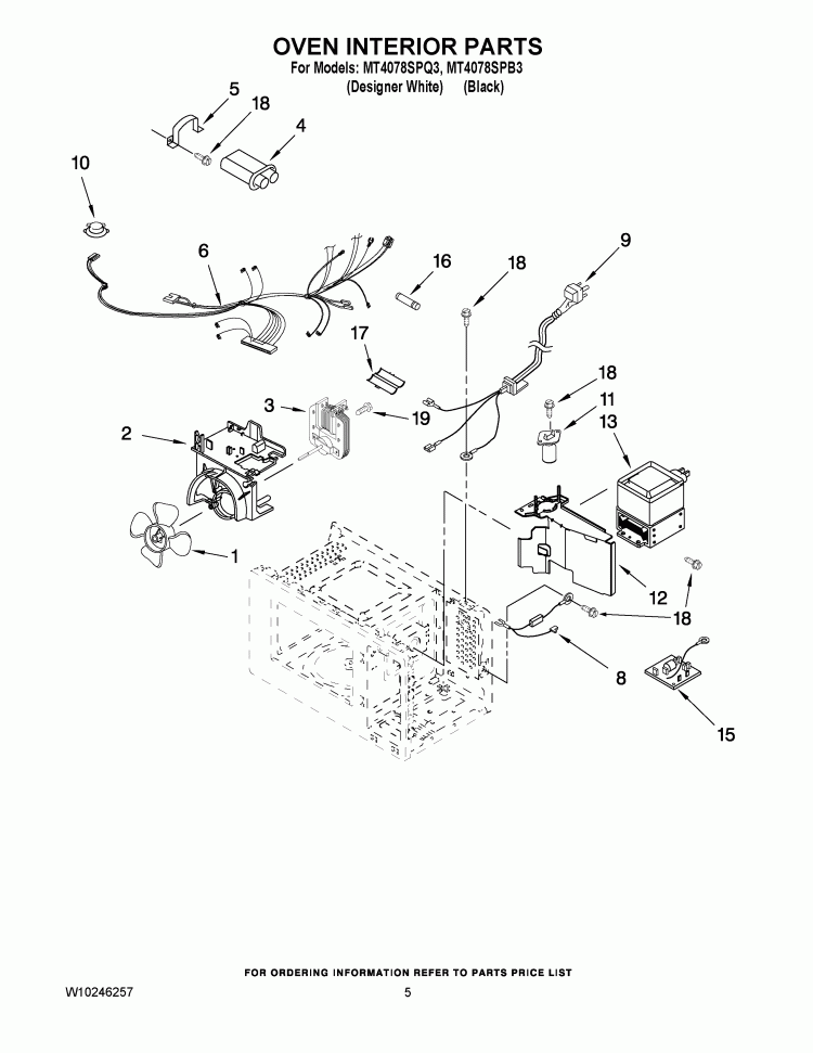 OVEN INTERIOR PARTS Diagram and Parts List for MT4078SPQ3  Whirlpool Microwave