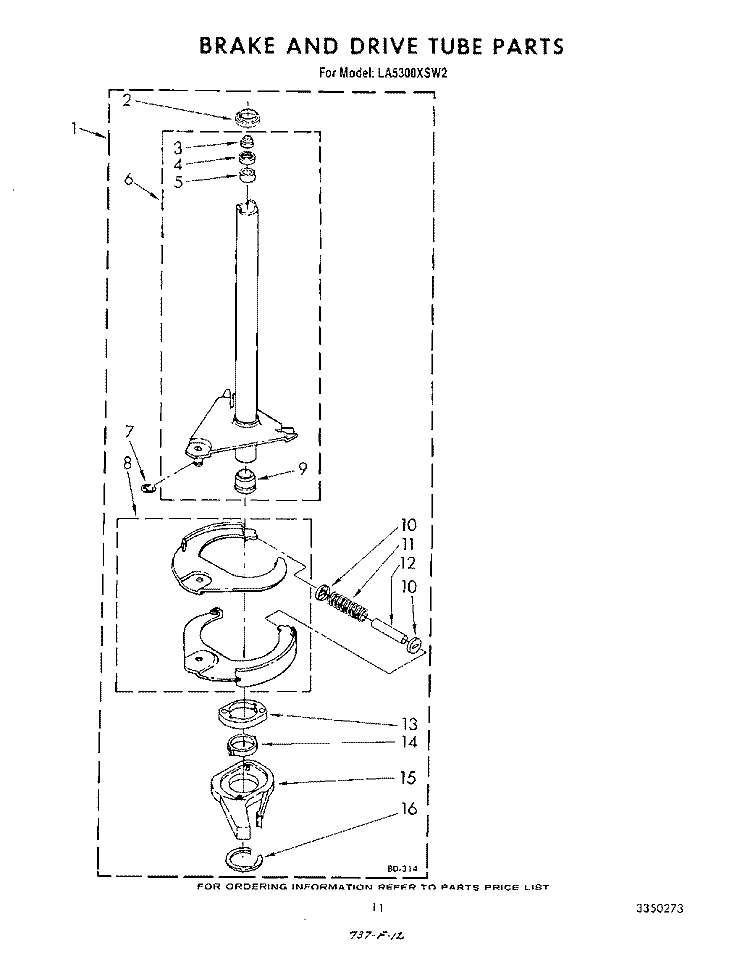 BRAKE AND DRIVE TUBE Diagram and Parts List for LA5300XSW2  Whirlpool Washer