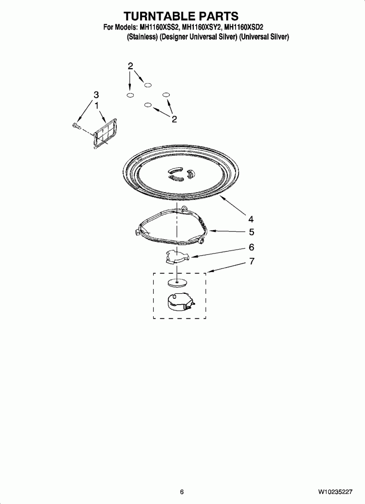 TURNTABLE PARTS Diagram and Parts List for MH1160XSD2  Whirlpool Microwave