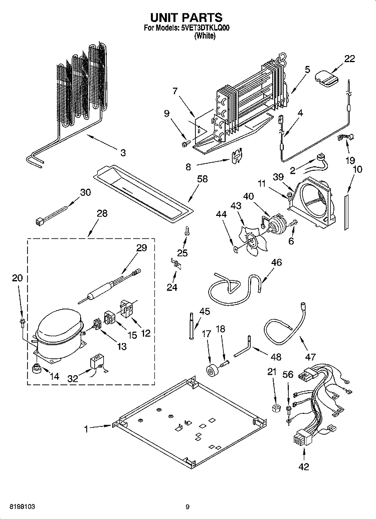 UNIT PARTS Diagram and Parts List for 5VET3DTKLQ00  Whirlpool Refrigerator