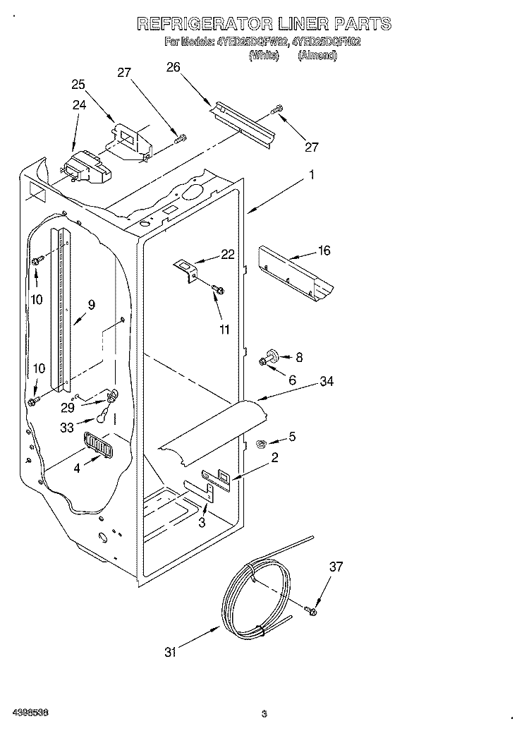 REFRIGERATOR LINER Diagram and Parts List for 4YED25DQFW02  Whirlpool Refrigerator